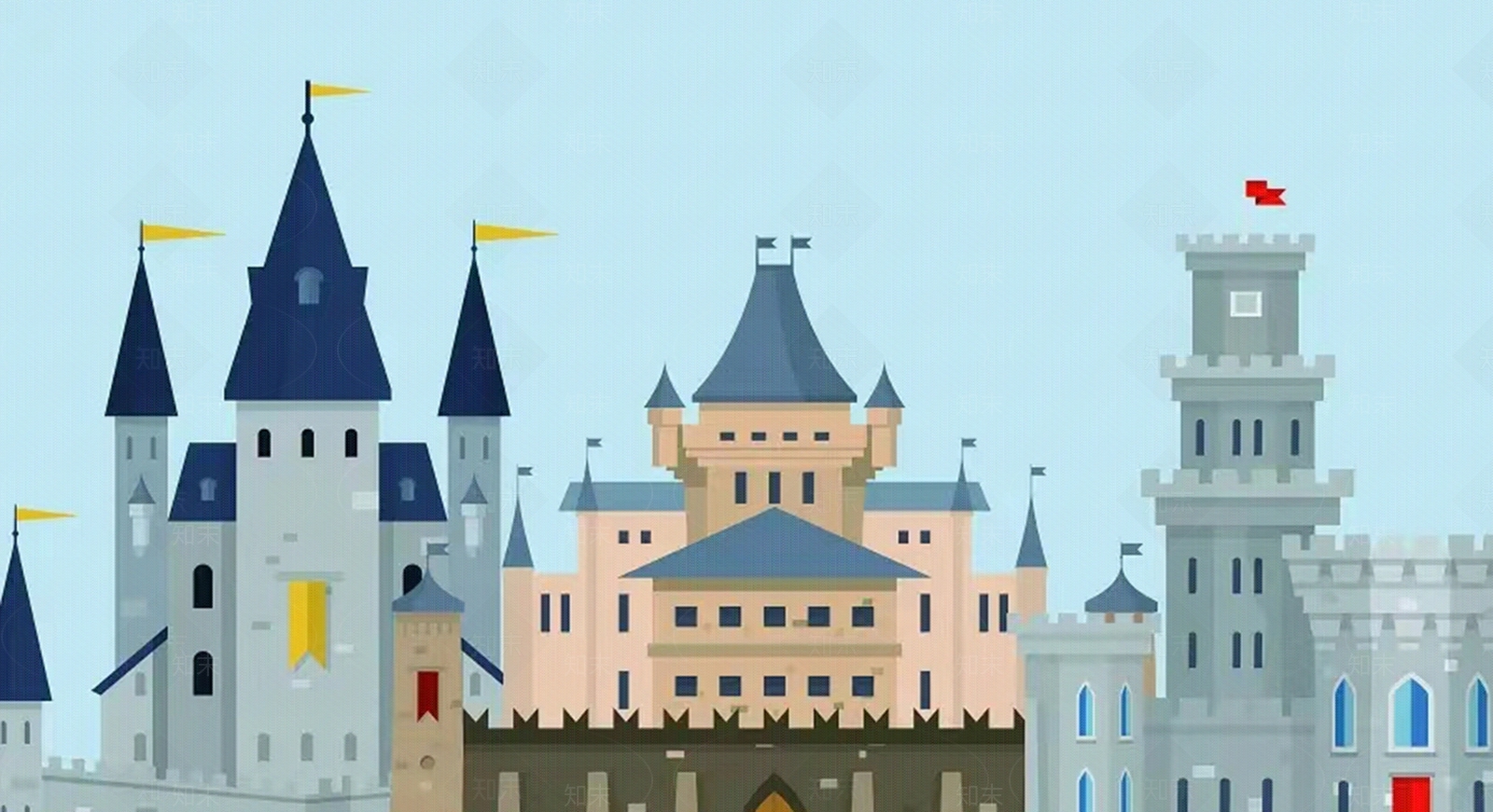 卡通房屋建筑壁画贴图下载【ID:1156879092】