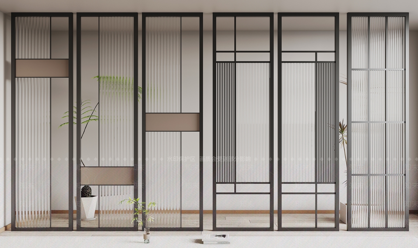 现代铁艺玻璃隔断SU模型下载【ID:1156884511】