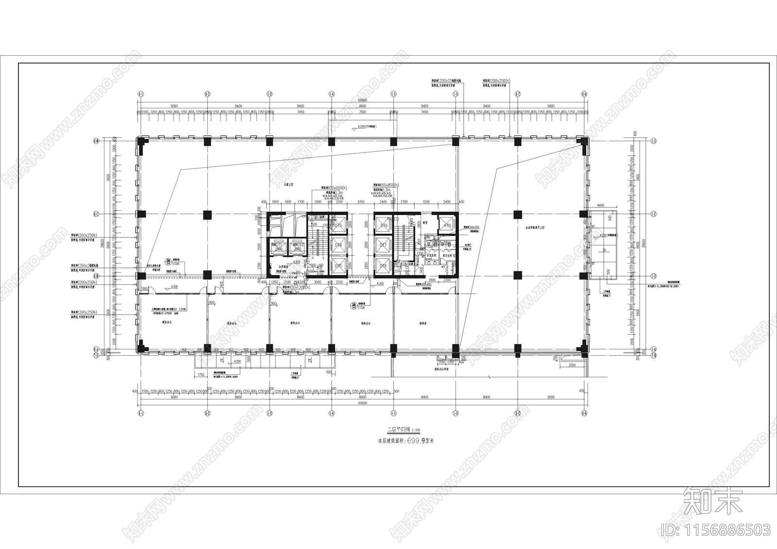 现代风格高层商务办公楼cad施工图下载【ID:1156886503】