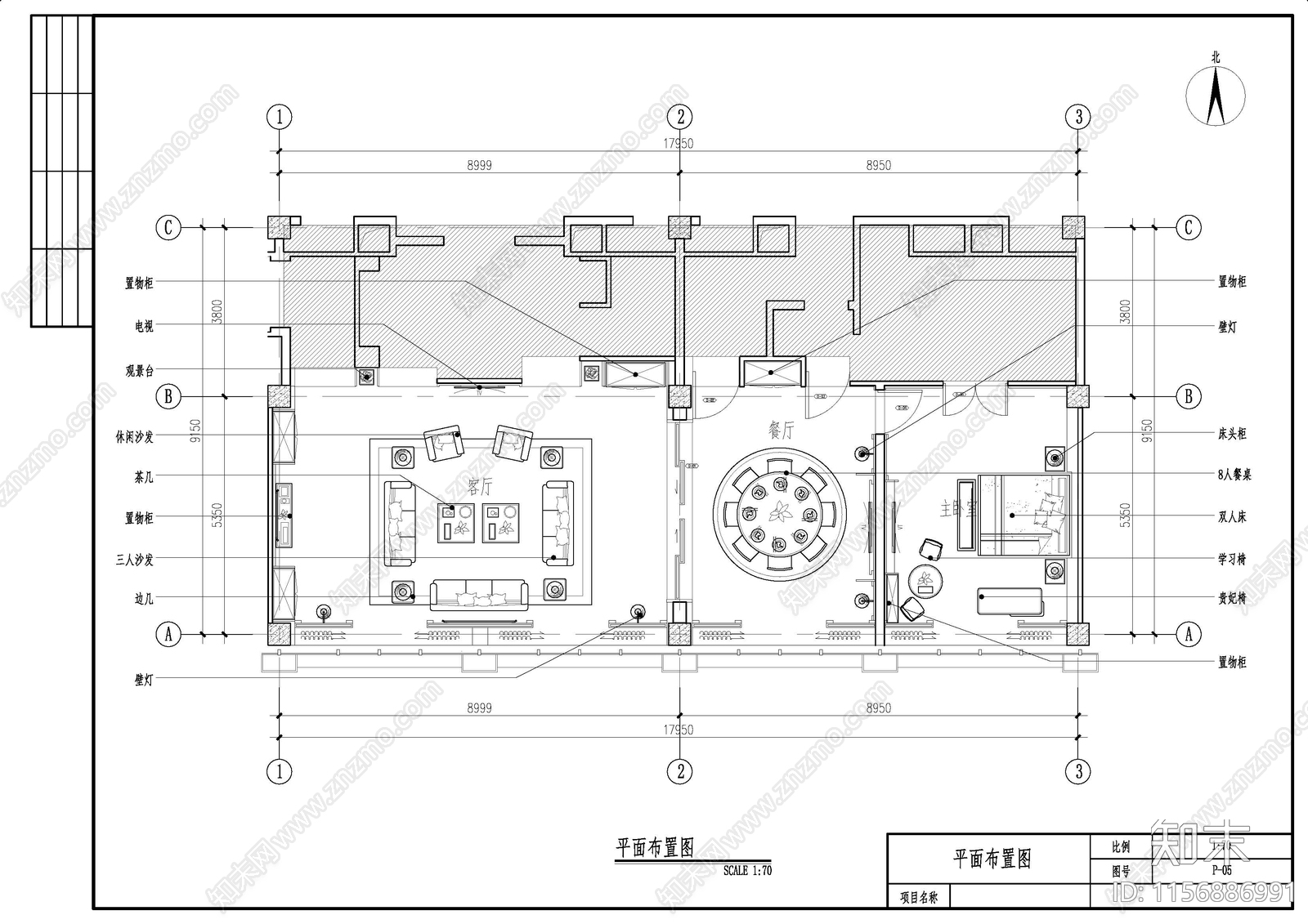 家具餐厅客厅空间cad施工图下载【ID:1156886991】