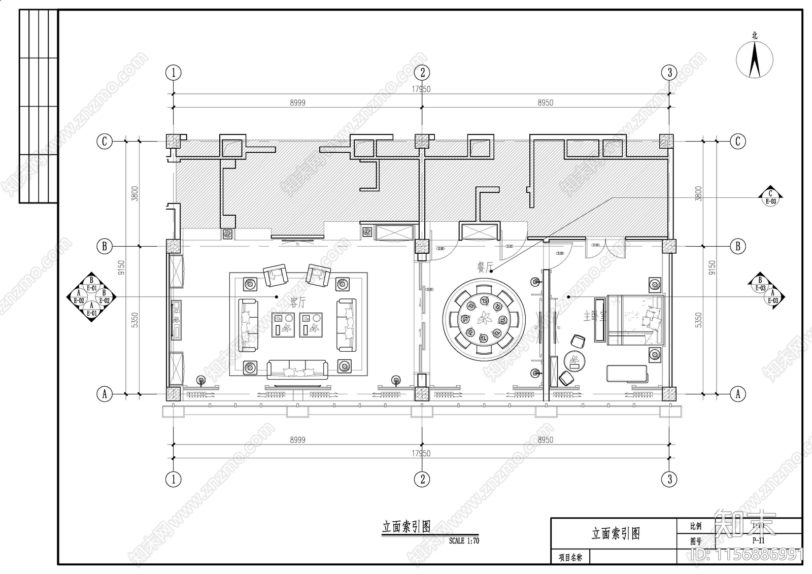 家具餐厅客厅空间cad施工图下载【ID:1156886991】