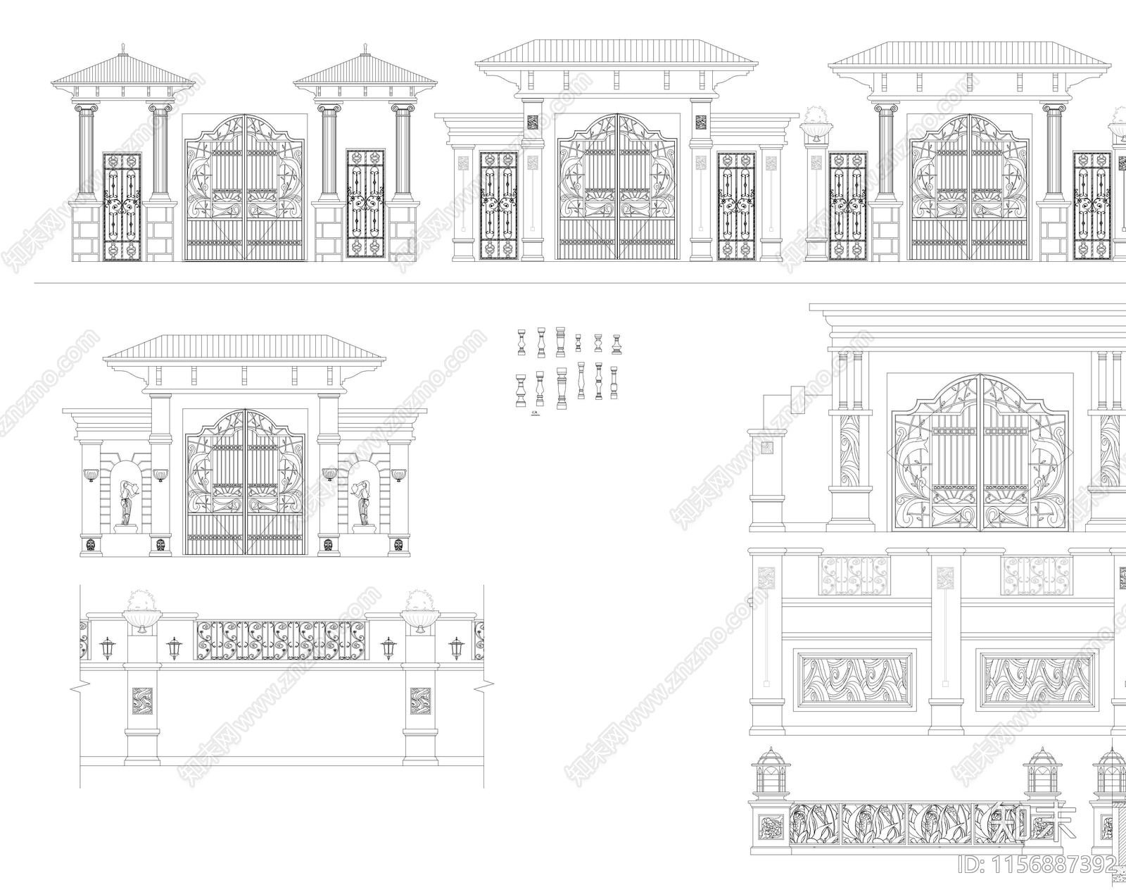 铁艺大门图库cad施工图下载【ID:1156887392】
