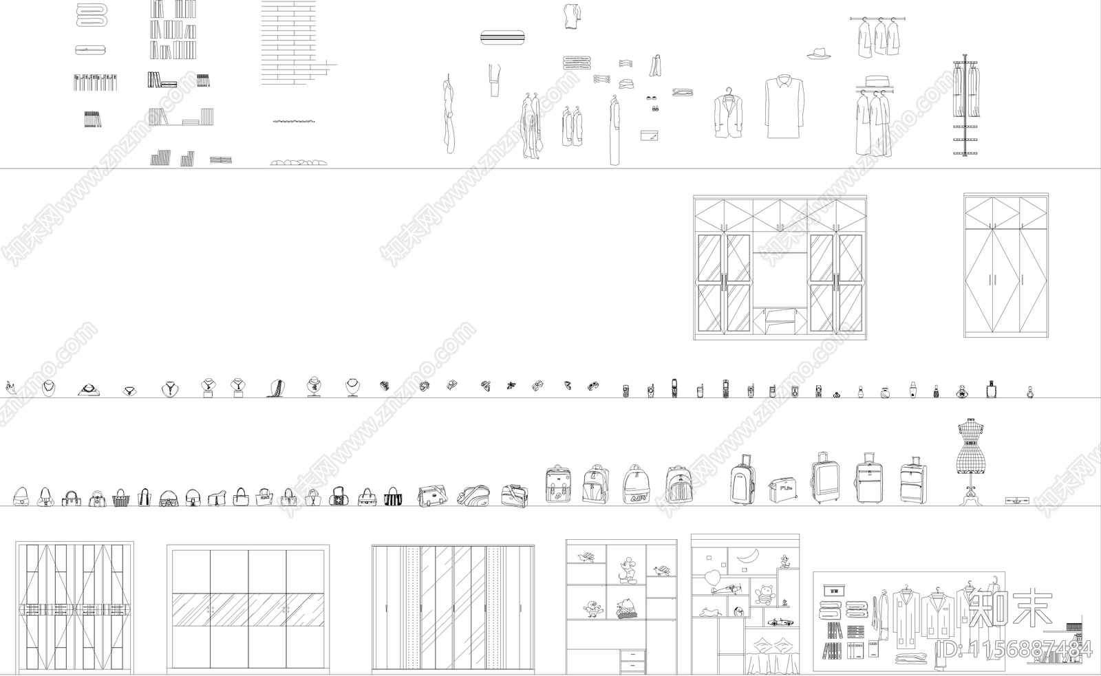 各种衣柜图库cad施工图下载【ID:1156887484】