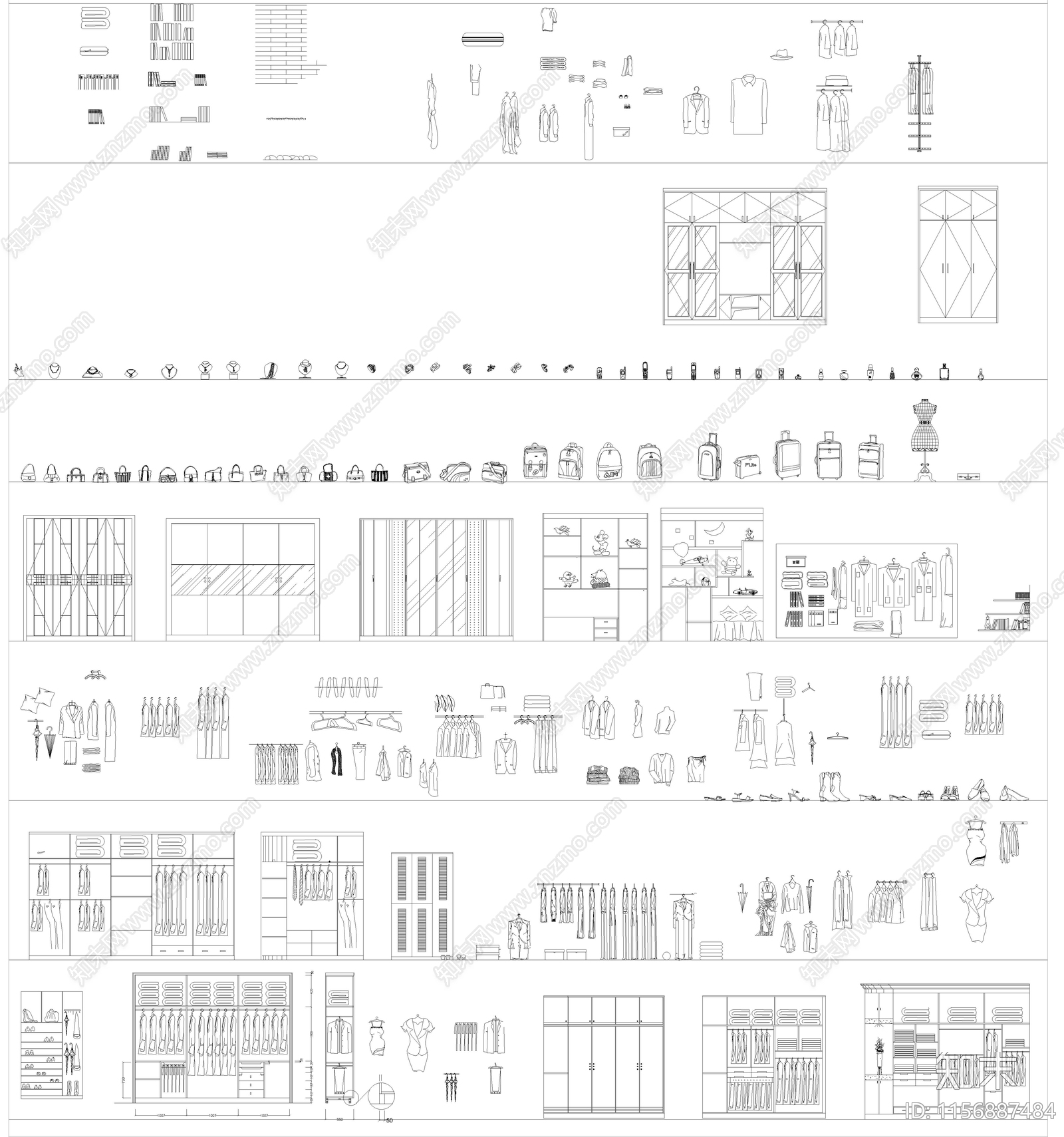 各种衣柜图库cad施工图下载【ID:1156887484】