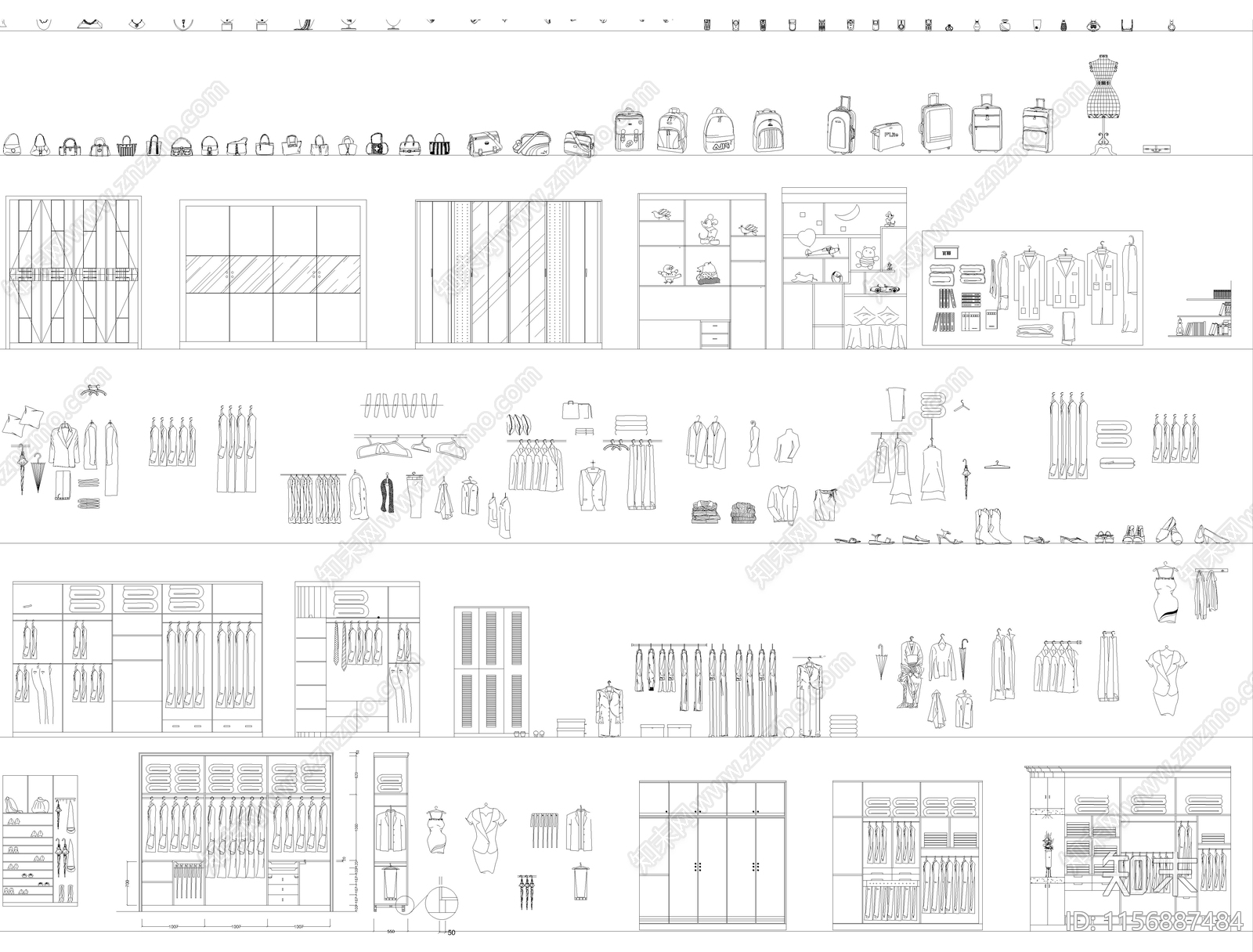 各种衣柜图库cad施工图下载【ID:1156887484】
