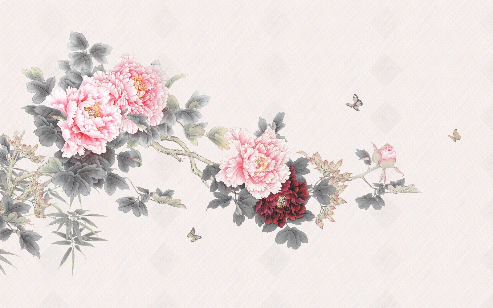 中式牡丹花壁纸壁画贴图下载【ID:1156890729】