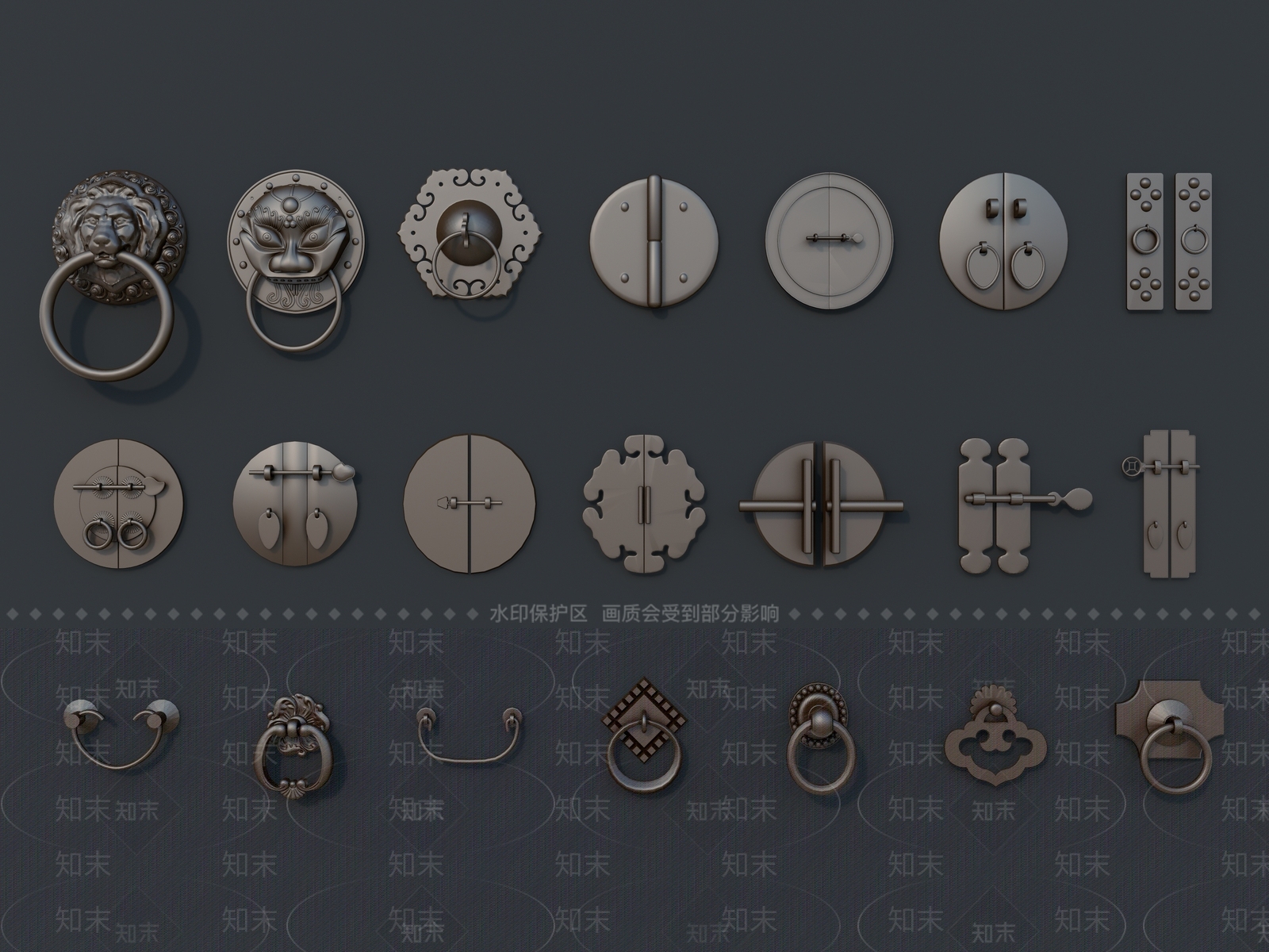 新中式门把手SU模型下载【ID:1156894360】