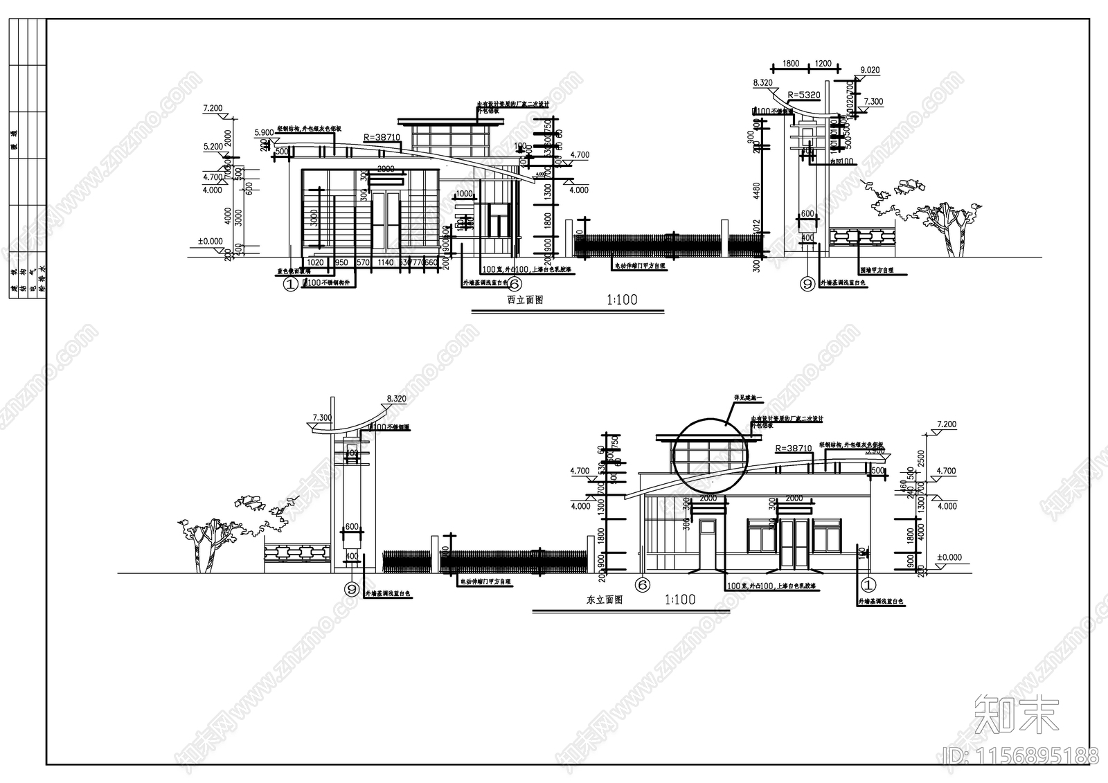 厂房门卫室大门建筑cad施工图下载【ID:1156895188】