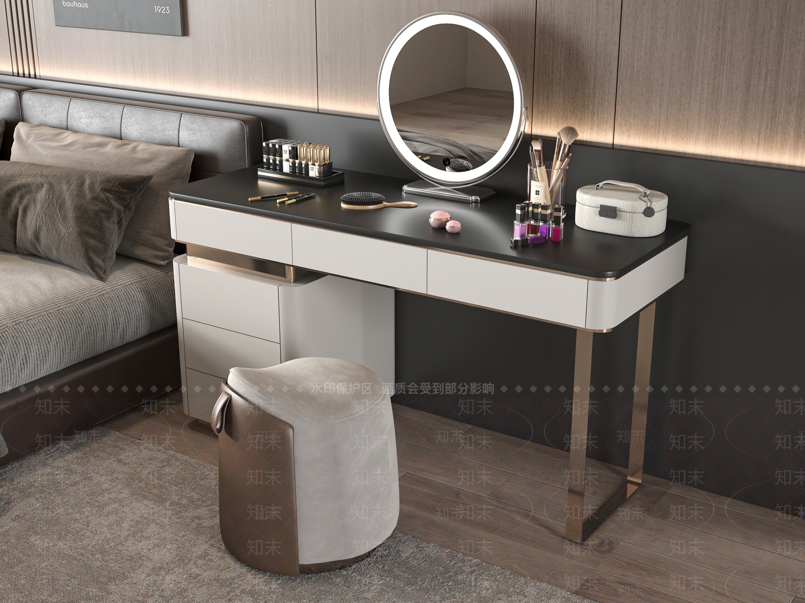 现代妆台妆凳组合3D模型下载【ID:1156897478】