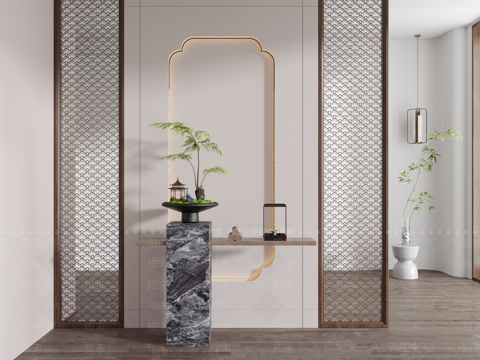 新中式玄关隔断3D模型下载【ID:1156899161】