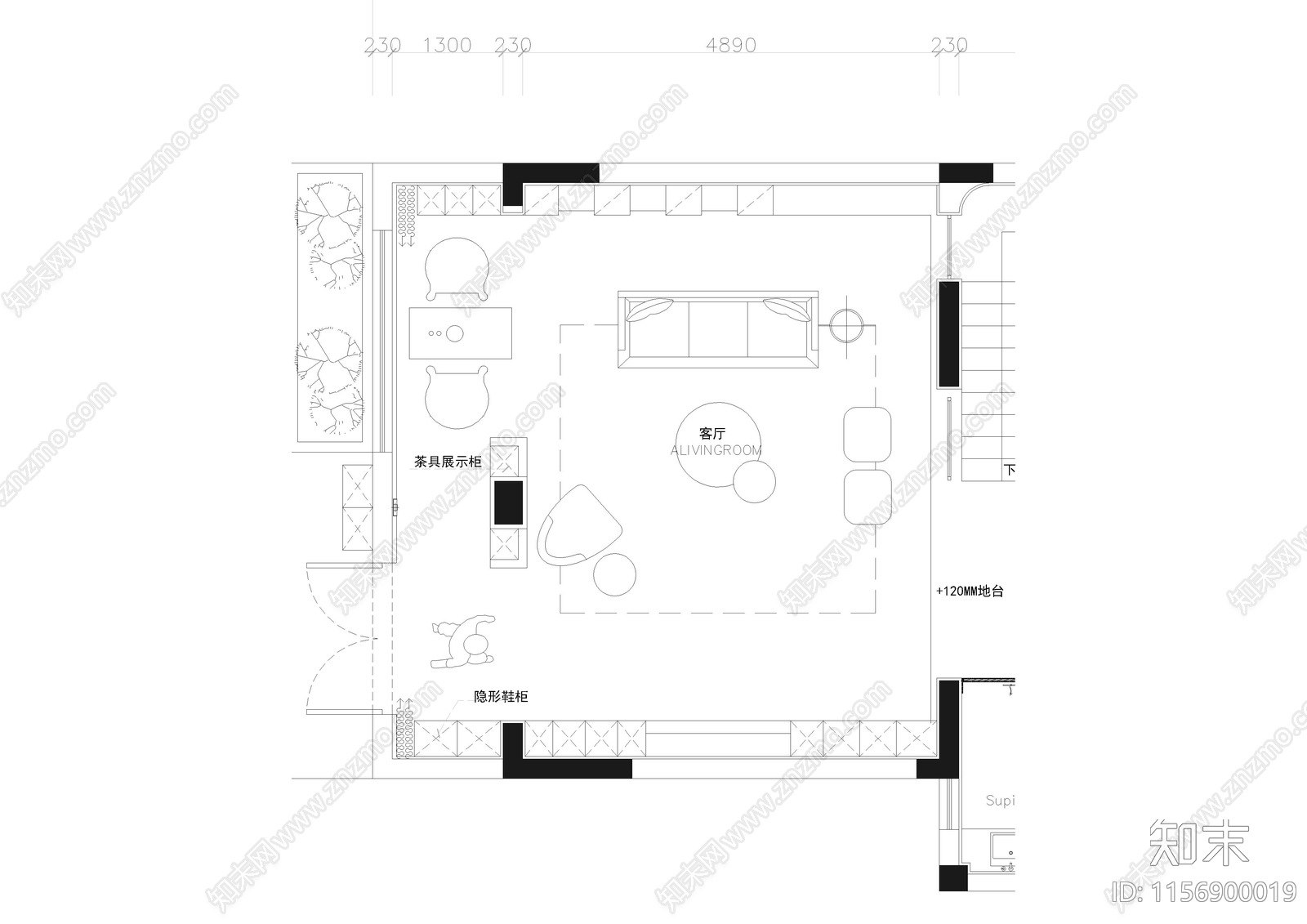 家居客厅cad施工图下载【ID:1156900019】