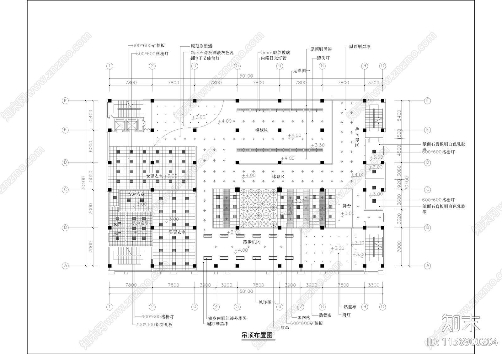 1650㎡健身房cad施工图下载【ID:1156900204】