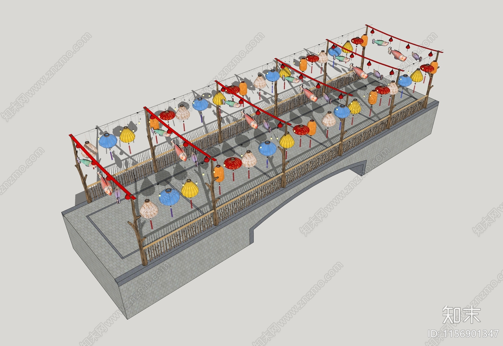 中式灯笼桥SU模型下载【ID:1156901347】