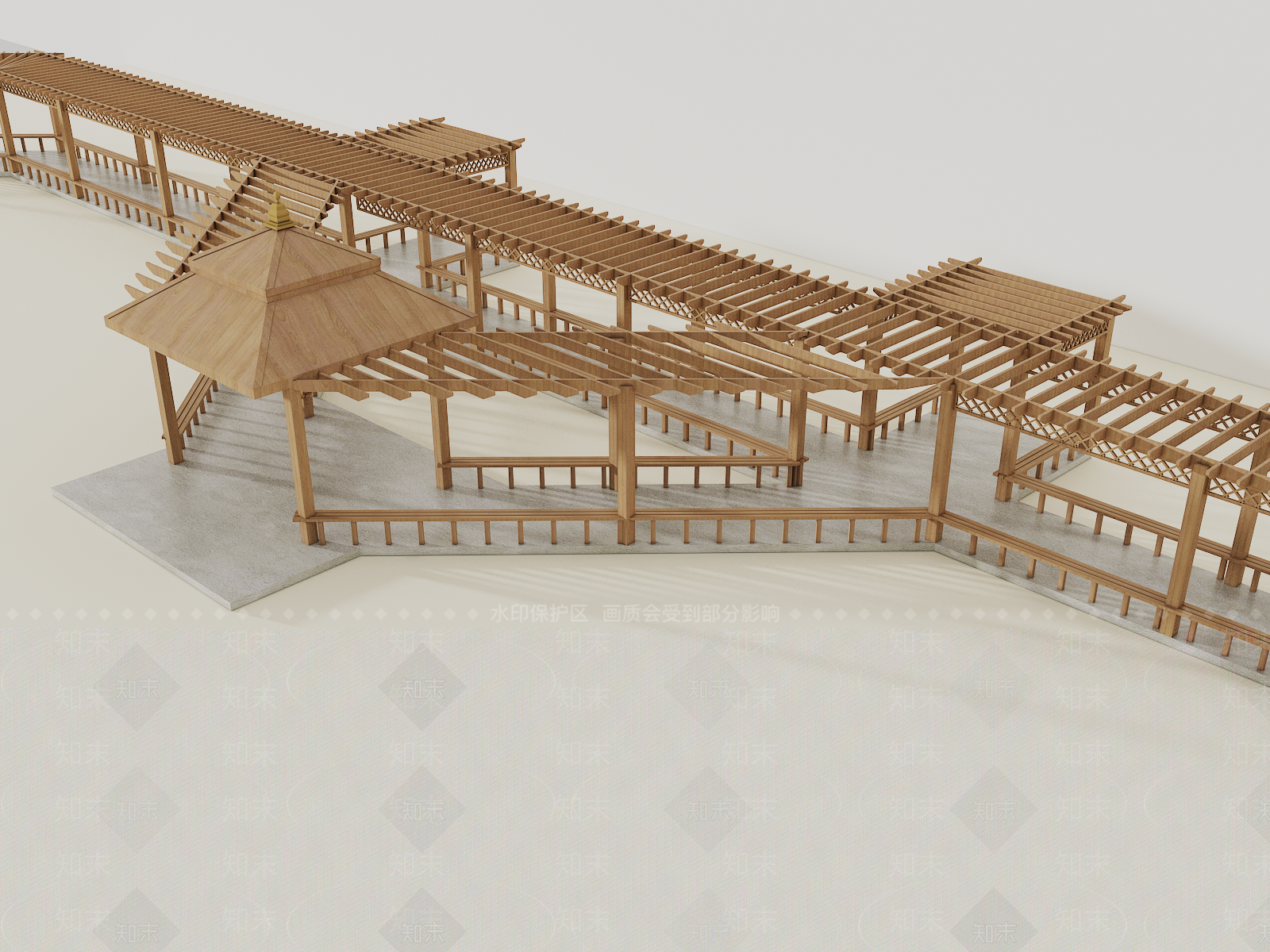 中式仿古廊架3D模型下载【ID:1156903669】