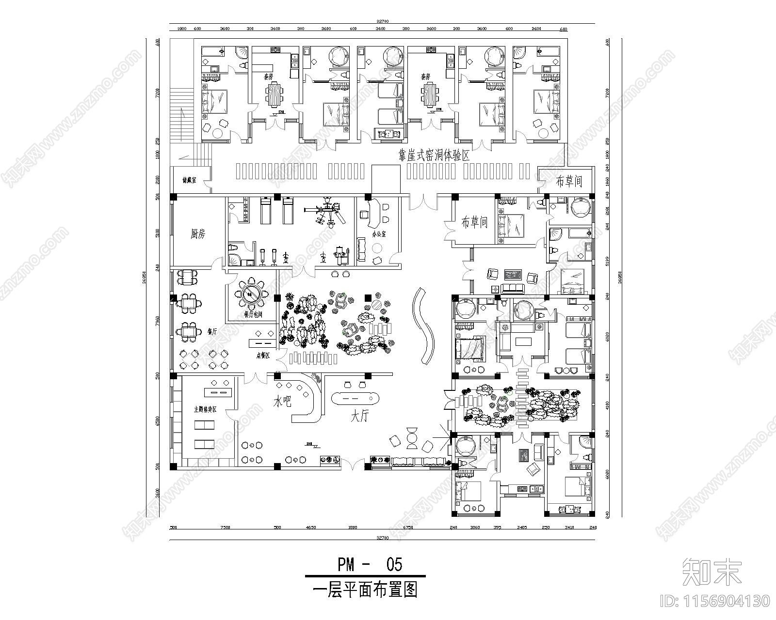 酒店民宿平面布置全施工图下载【ID:1156904130】