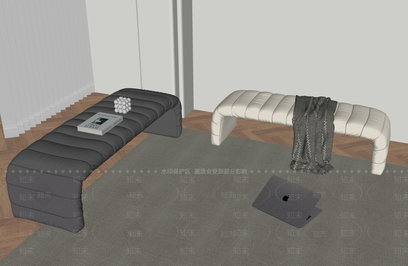 Moroso现代床尾凳SU模型下载【ID:1156907051】
