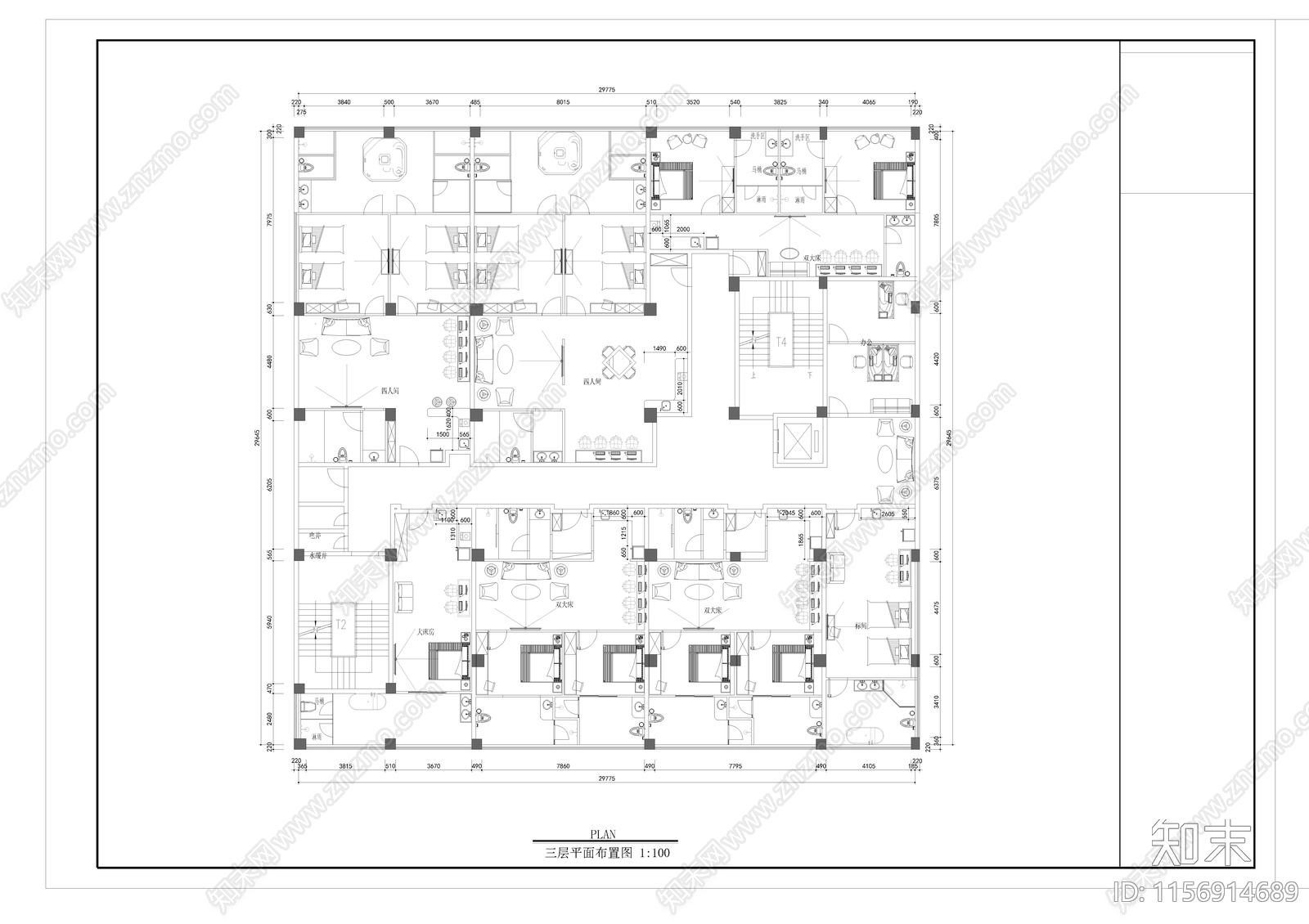 电竞酒店平面设计施工图下载【ID:1156914689】