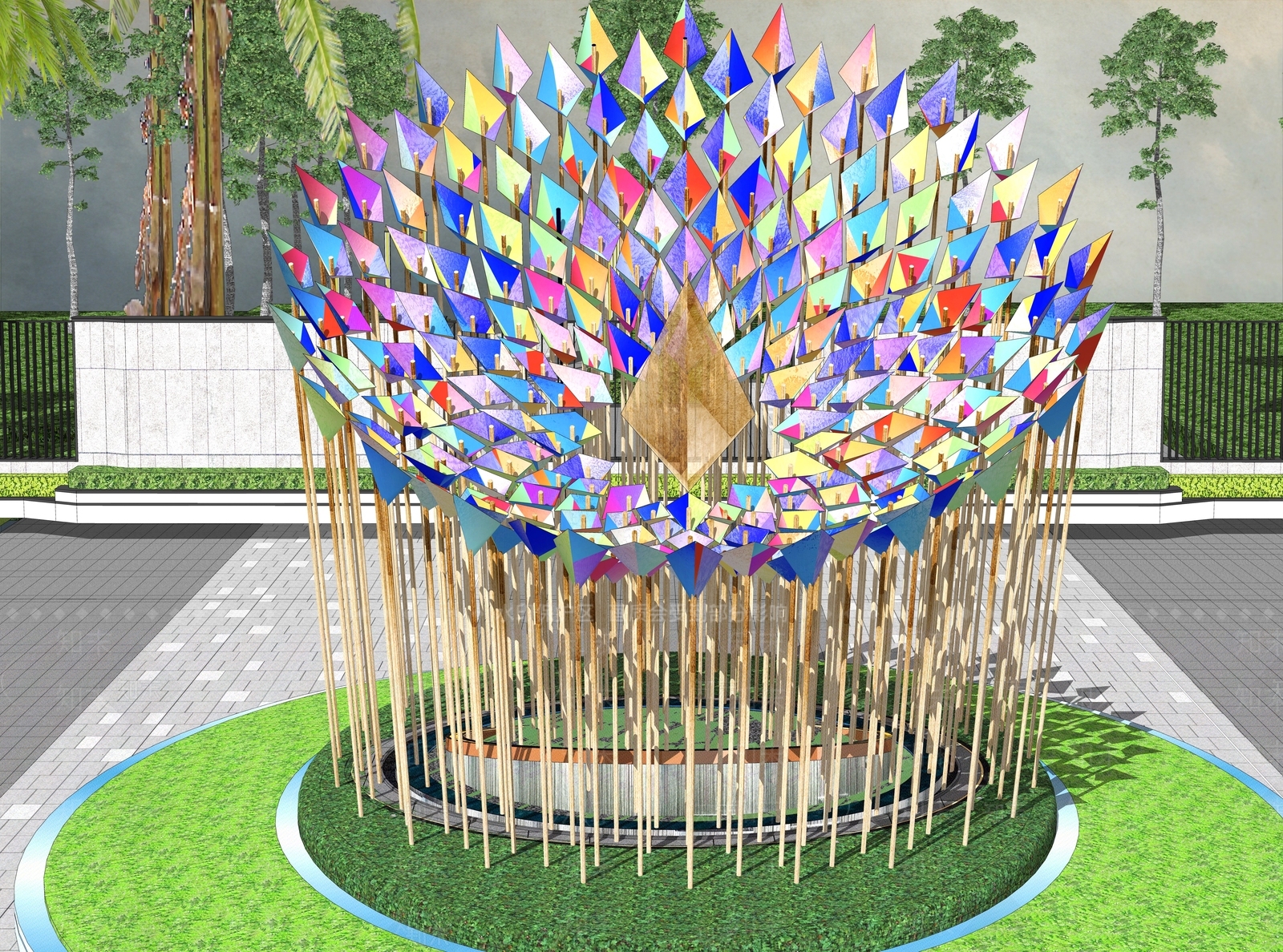 现代圆环裂变火焰花瓣雕塑小品SU模型下载【ID:1156916478】