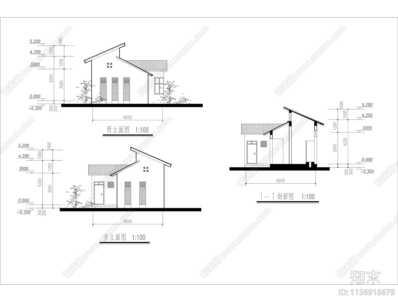 现代风格斜屋顶公厕建筑cad施工图下载【ID:1156916679】