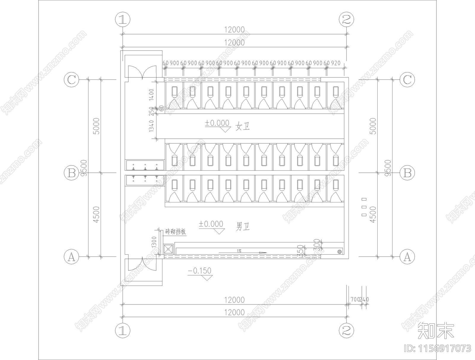 前后入口公厕cad施工图下载【ID:1156917073】