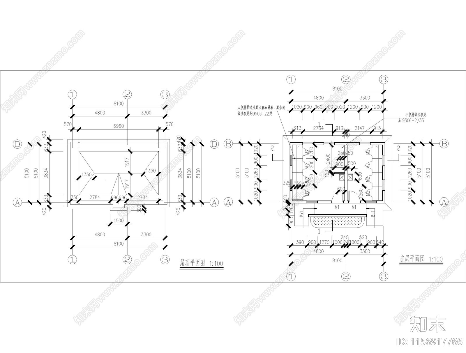 普通公共厕所cad施工图下载【ID:1156917766】