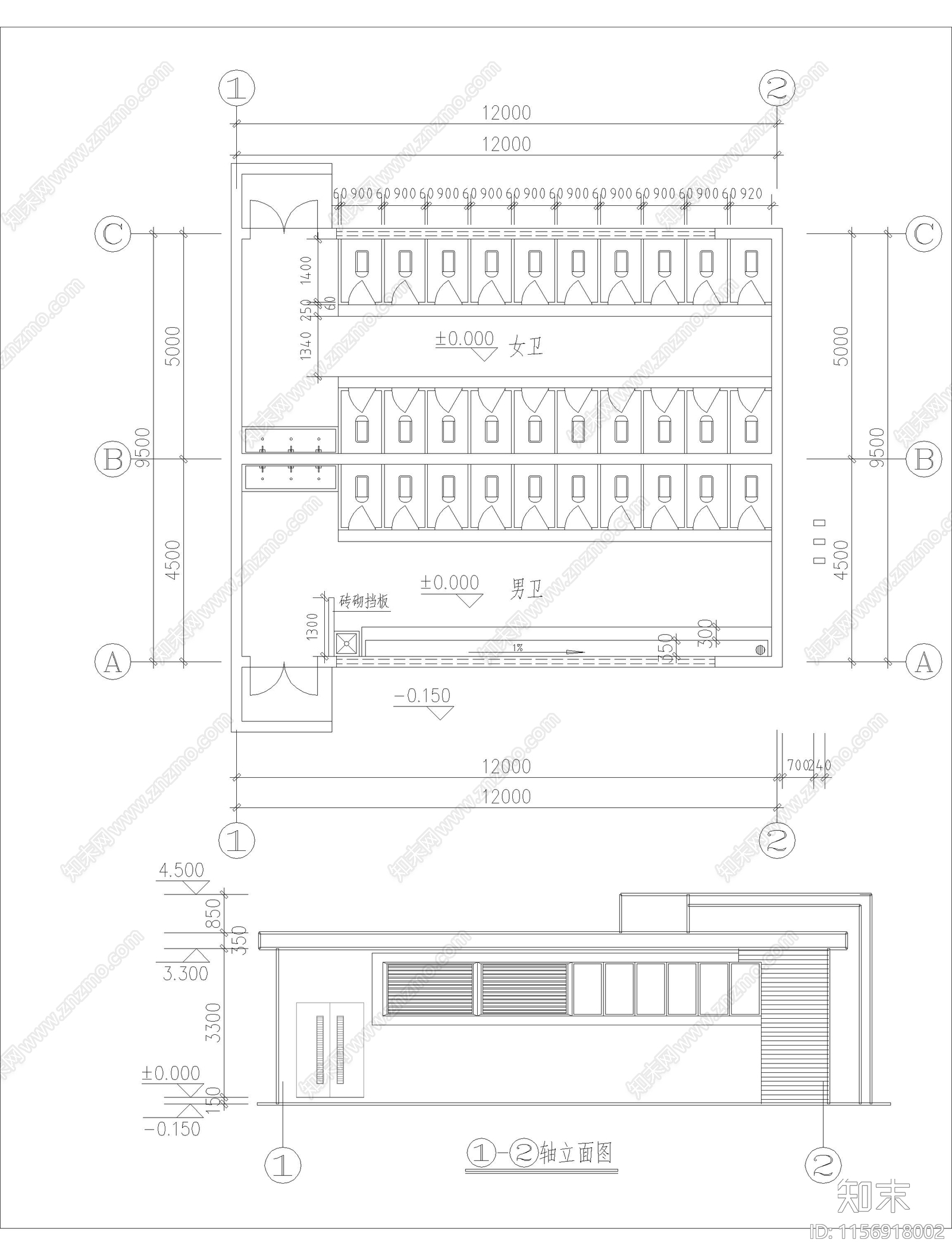 现代风格公厕cad施工图下载【ID:1156918002】