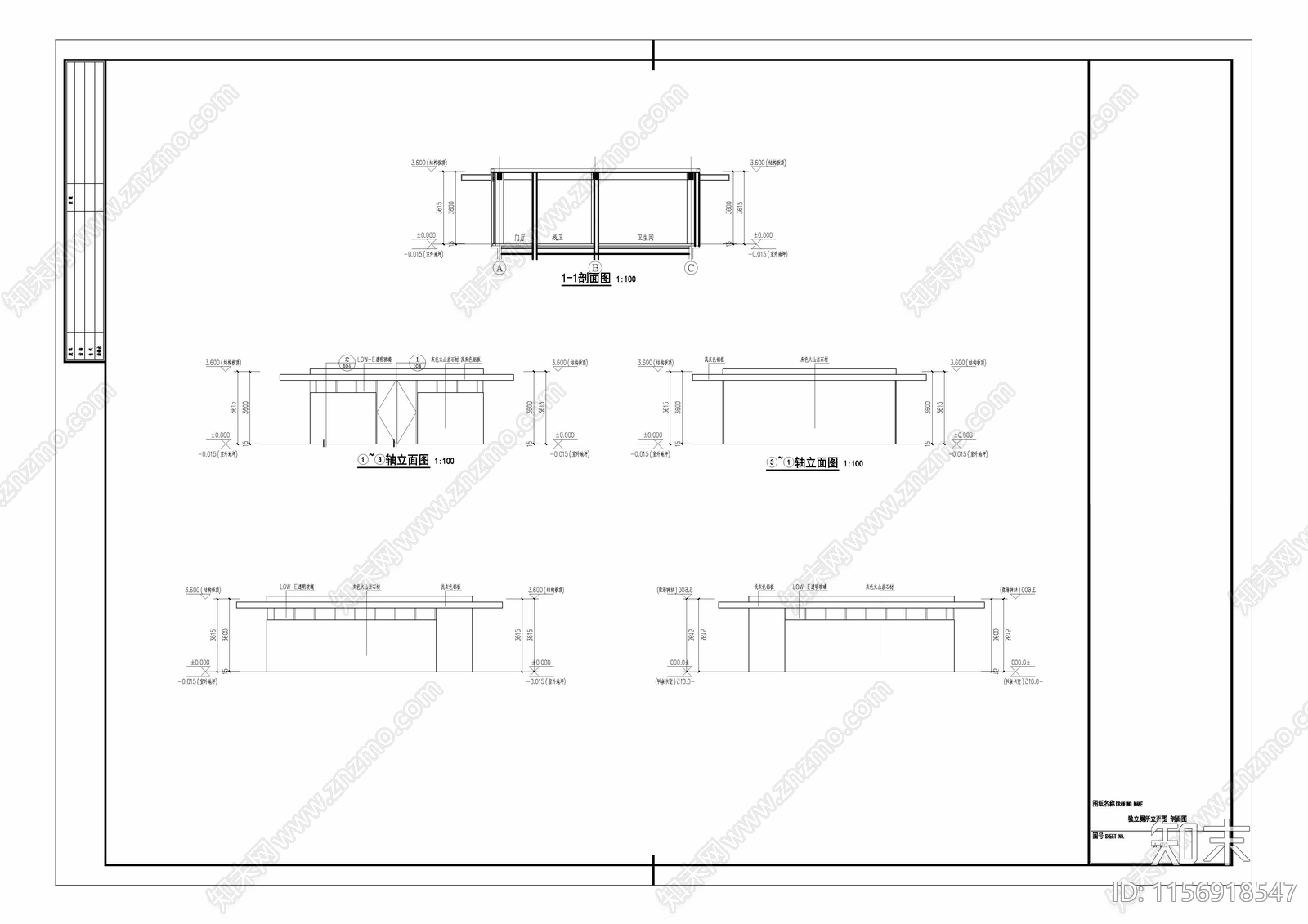 公共厕所建筑结构cad施工图下载【ID:1156918547】