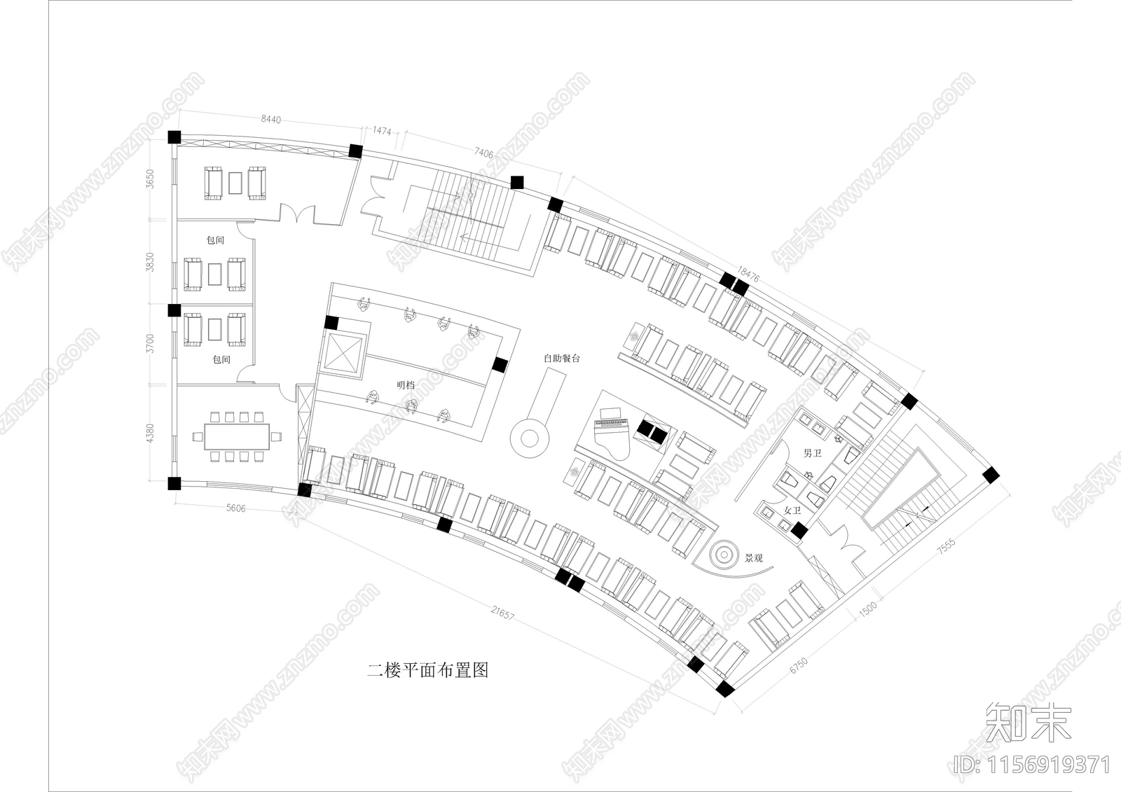 1450㎡西餐厅咖啡厅cad施工图下载【ID:1156919371】