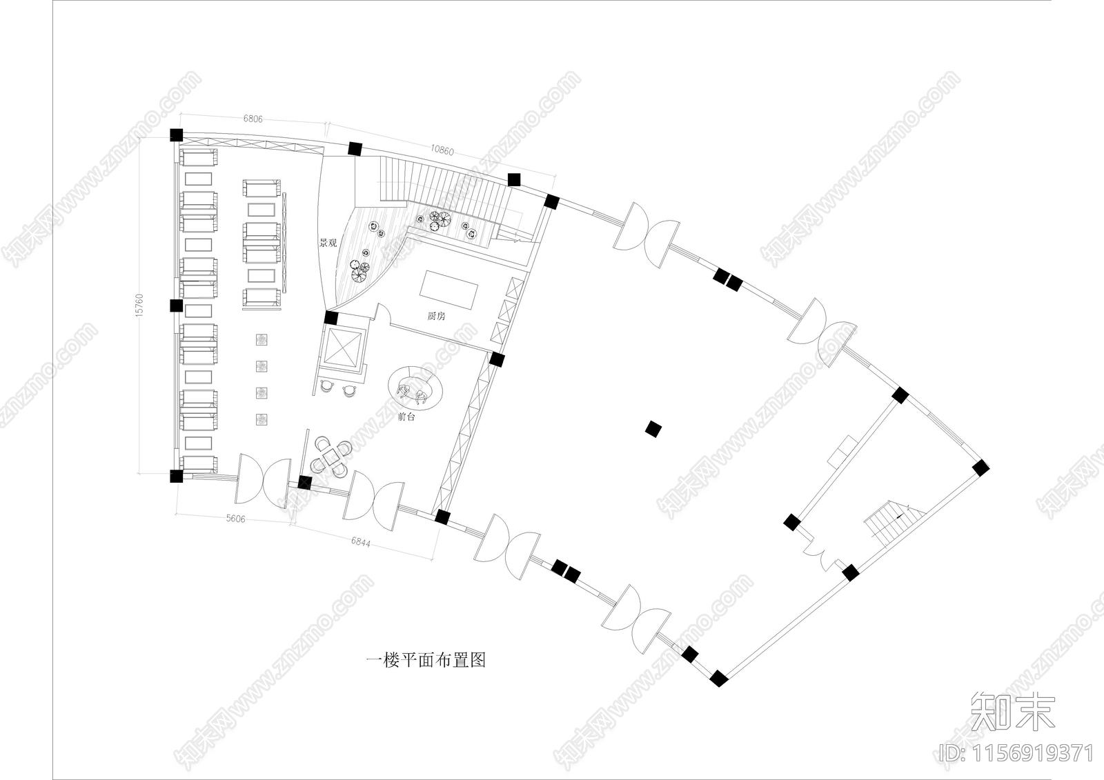 1450㎡西餐厅咖啡厅cad施工图下载【ID:1156919371】