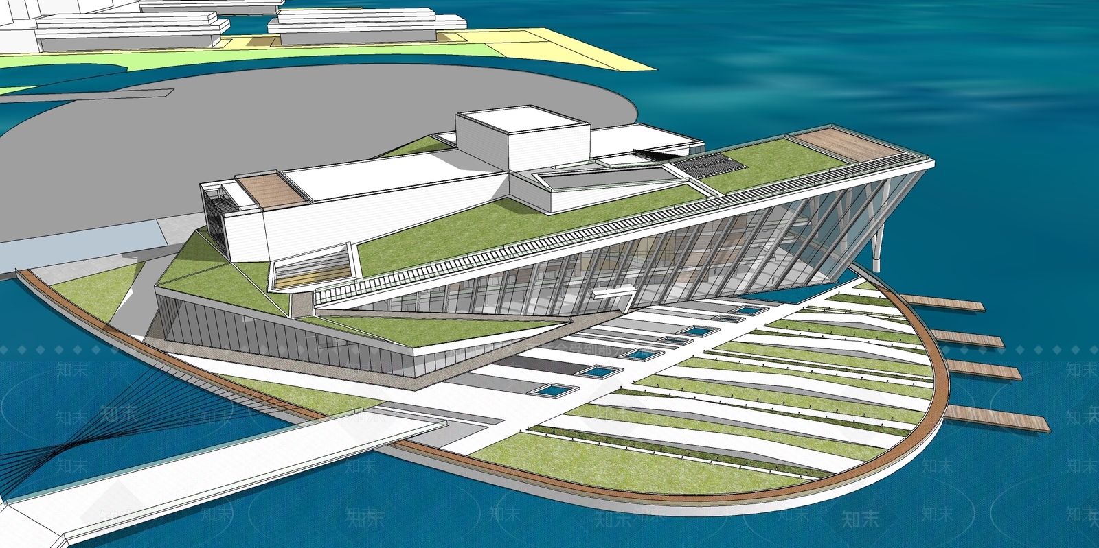 现代展览馆建筑SU模型下载【ID:1156920037】