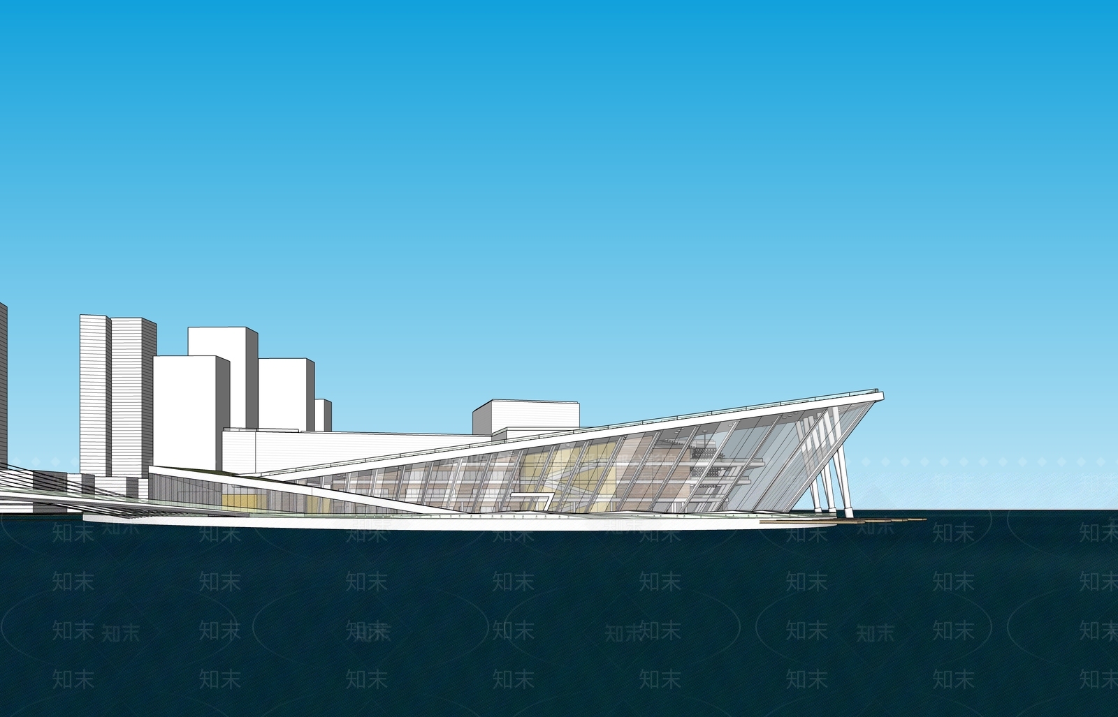 现代展览馆建筑SU模型下载【ID:1156920037】