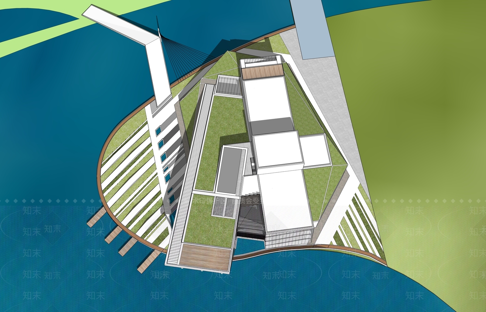 现代展览馆建筑SU模型下载【ID:1156920037】