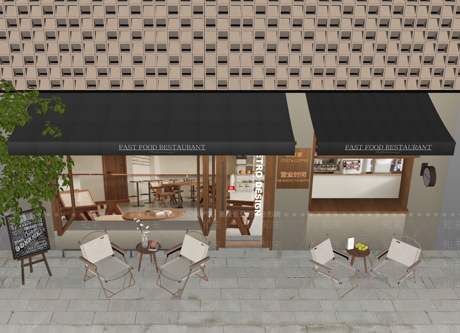 现代咖啡店门头门面SU模型下载【ID:1156924227】