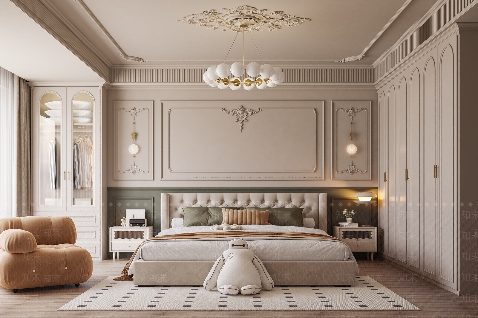 法式奶油风卧室3D模型下载【ID:1156925042】
