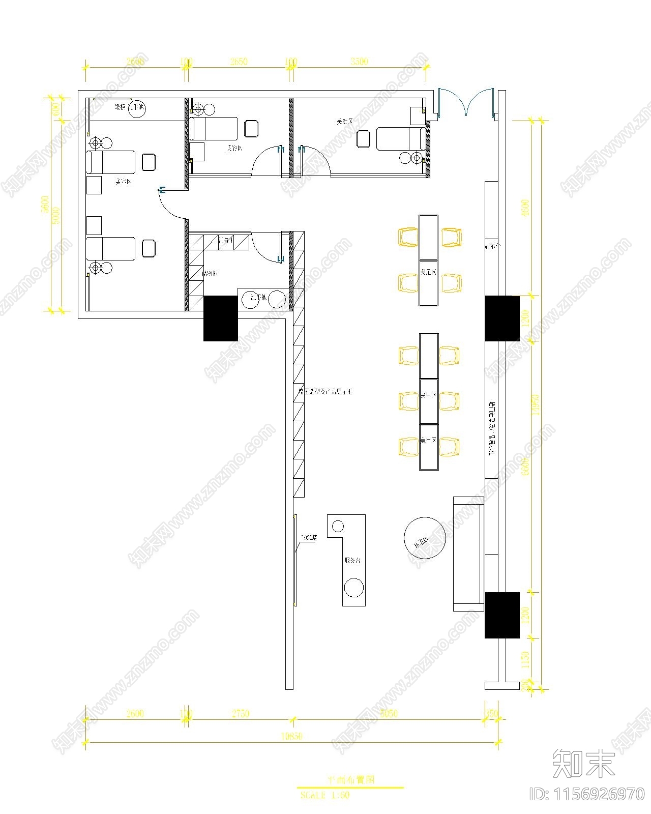 小型美甲店cad施工图下载【ID:1156926970】