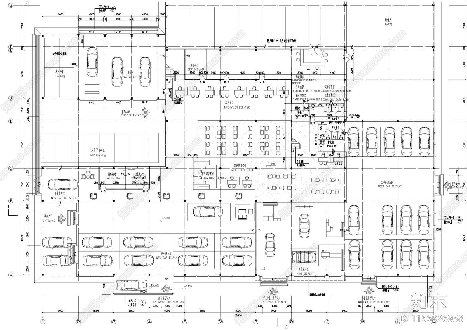 宝马4S店建筑cad施工图下载【ID:1156926958】