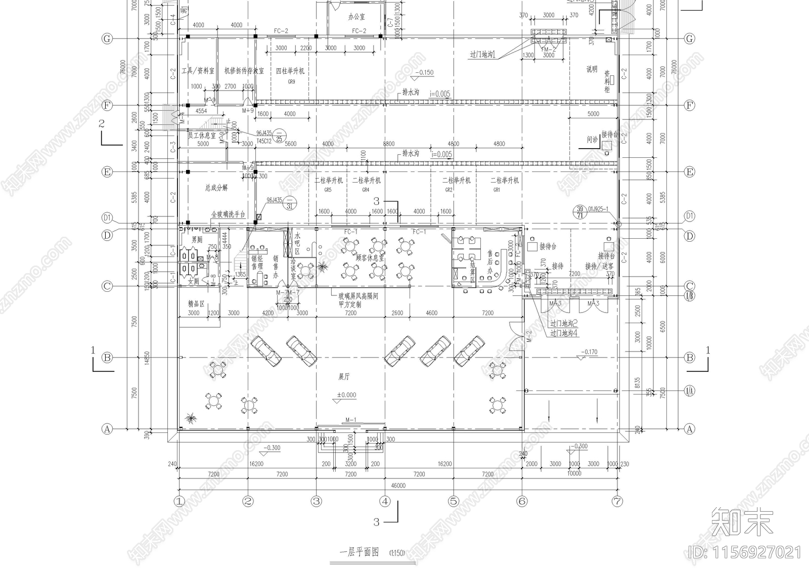 本田汽车展厅建筑cad施工图下载【ID:1156927021】