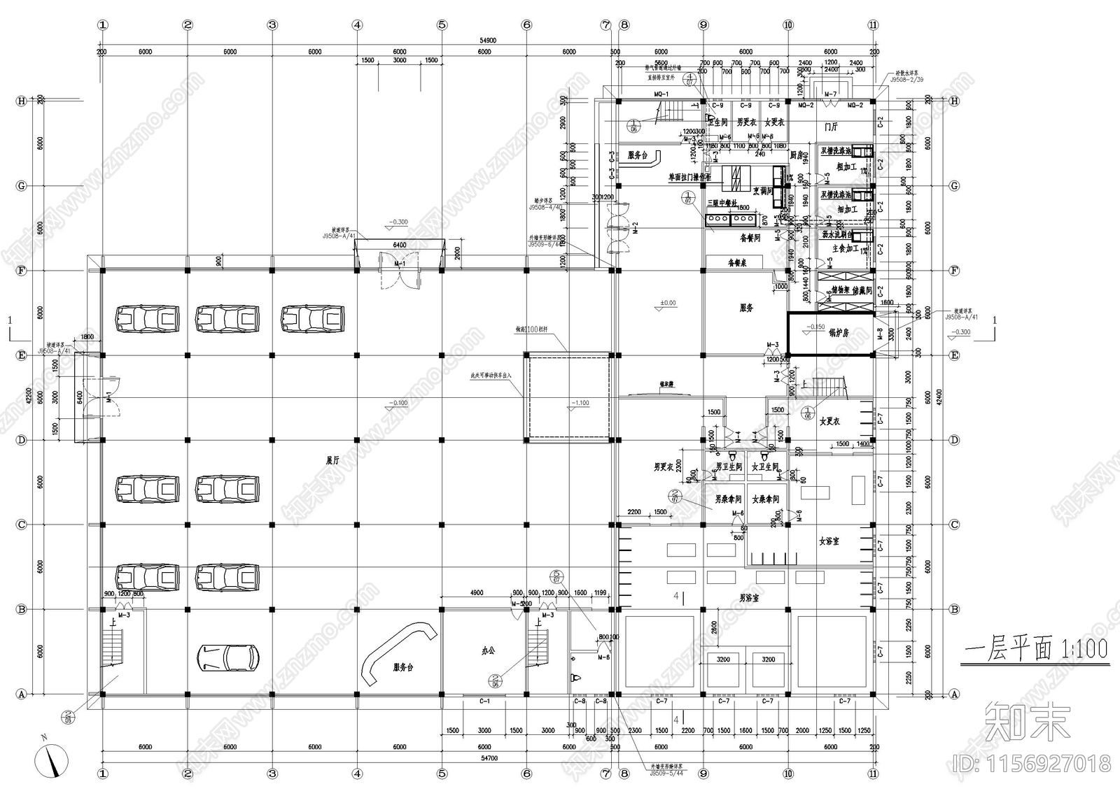 车展厅建筑cad施工图下载【ID:1156927018】