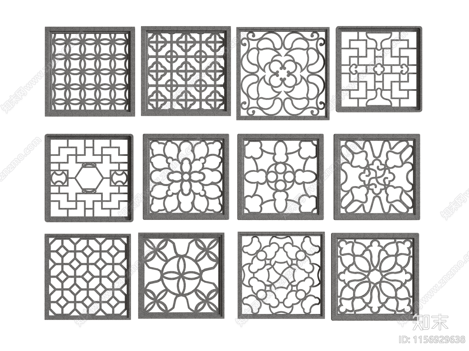 中式园林镂空花格3D模型下载【ID:1156929638】