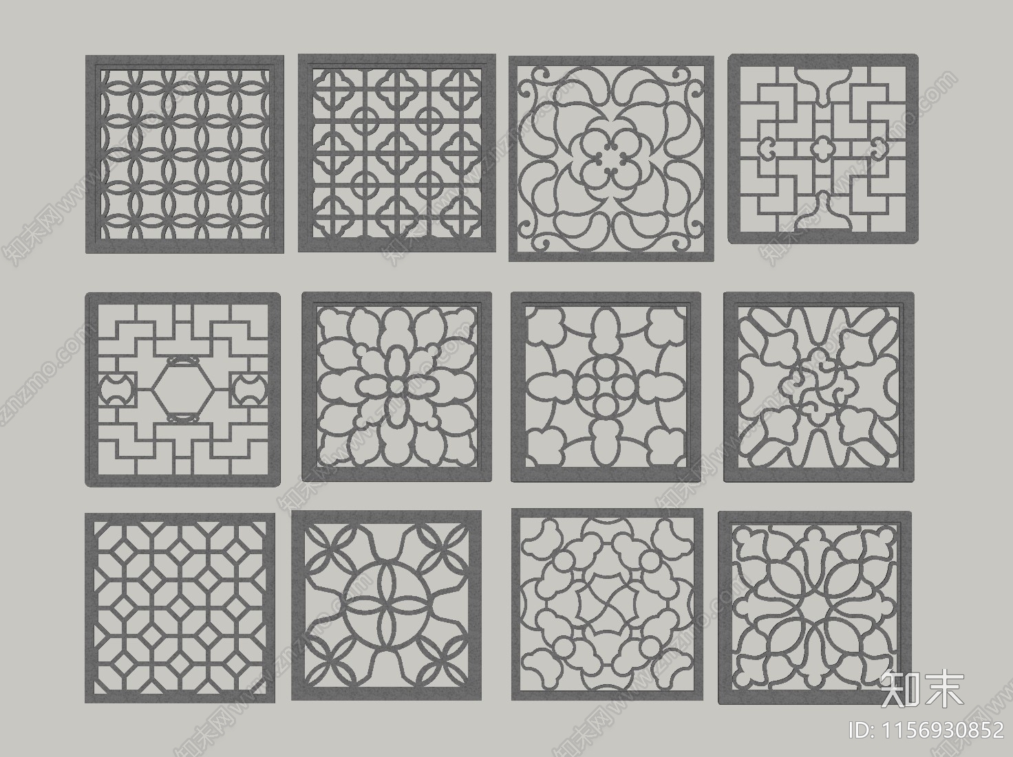 中式园林镂空花窗SU模型下载【ID:1156930852】