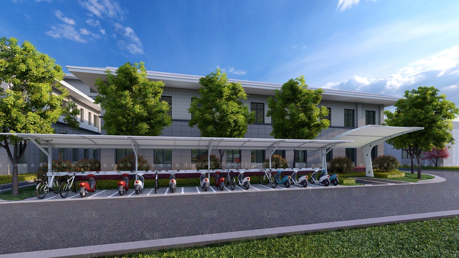 现代景观非机动车车棚SU模型下载【ID:1156933349】