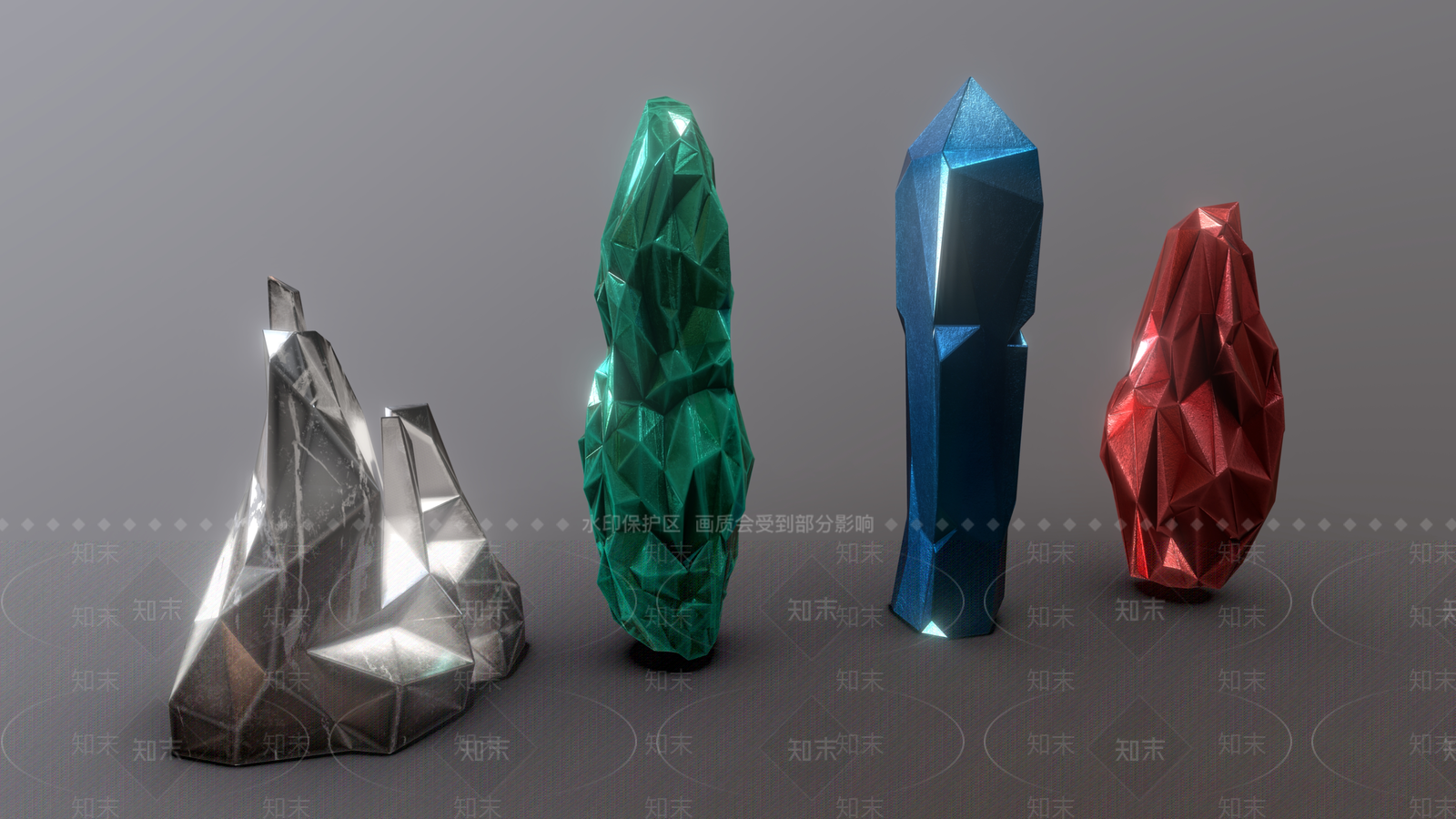 现代石头3D模型渲染效果图