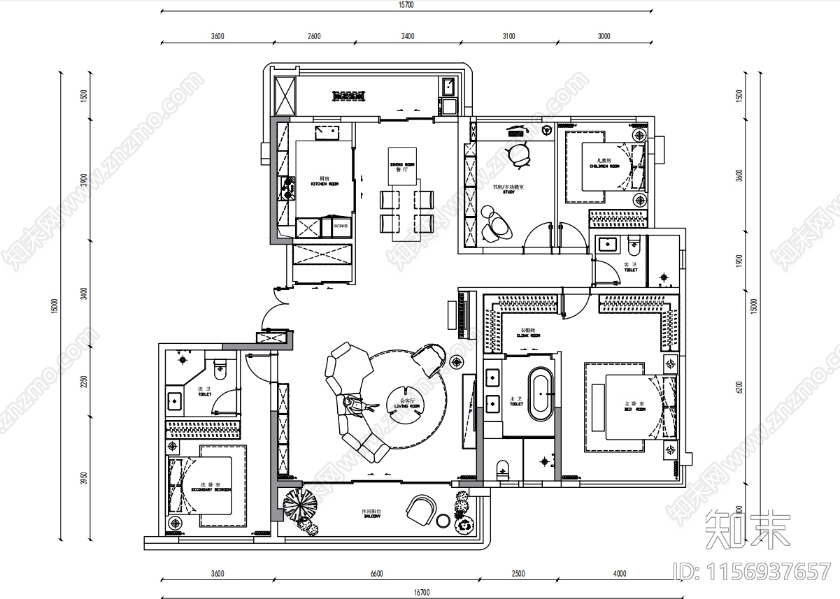 家居客厅cad施工图下载【ID:1156937657】