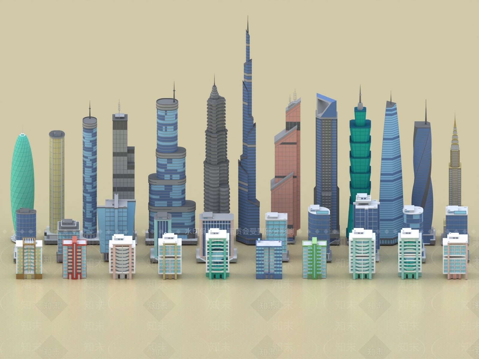 现代卡通商业建筑外观3D模型下载【ID:1156938557】