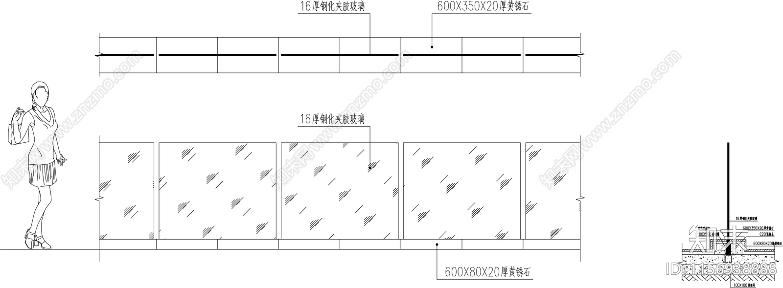 玻璃栏杆cad施工图下载【ID:1156938888】