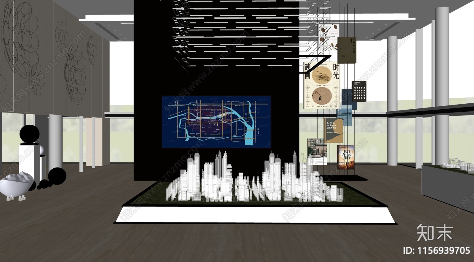 现代售楼部沙盘区SU模型下载【ID:1156939705】