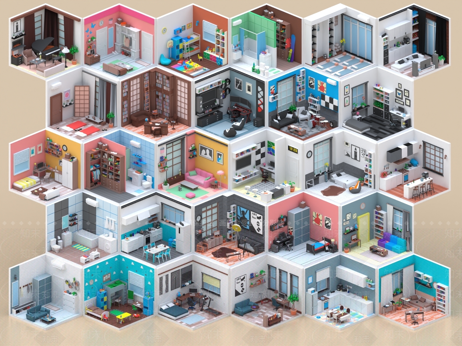 现代卡通卧室3D模型下载【ID:1156942276】