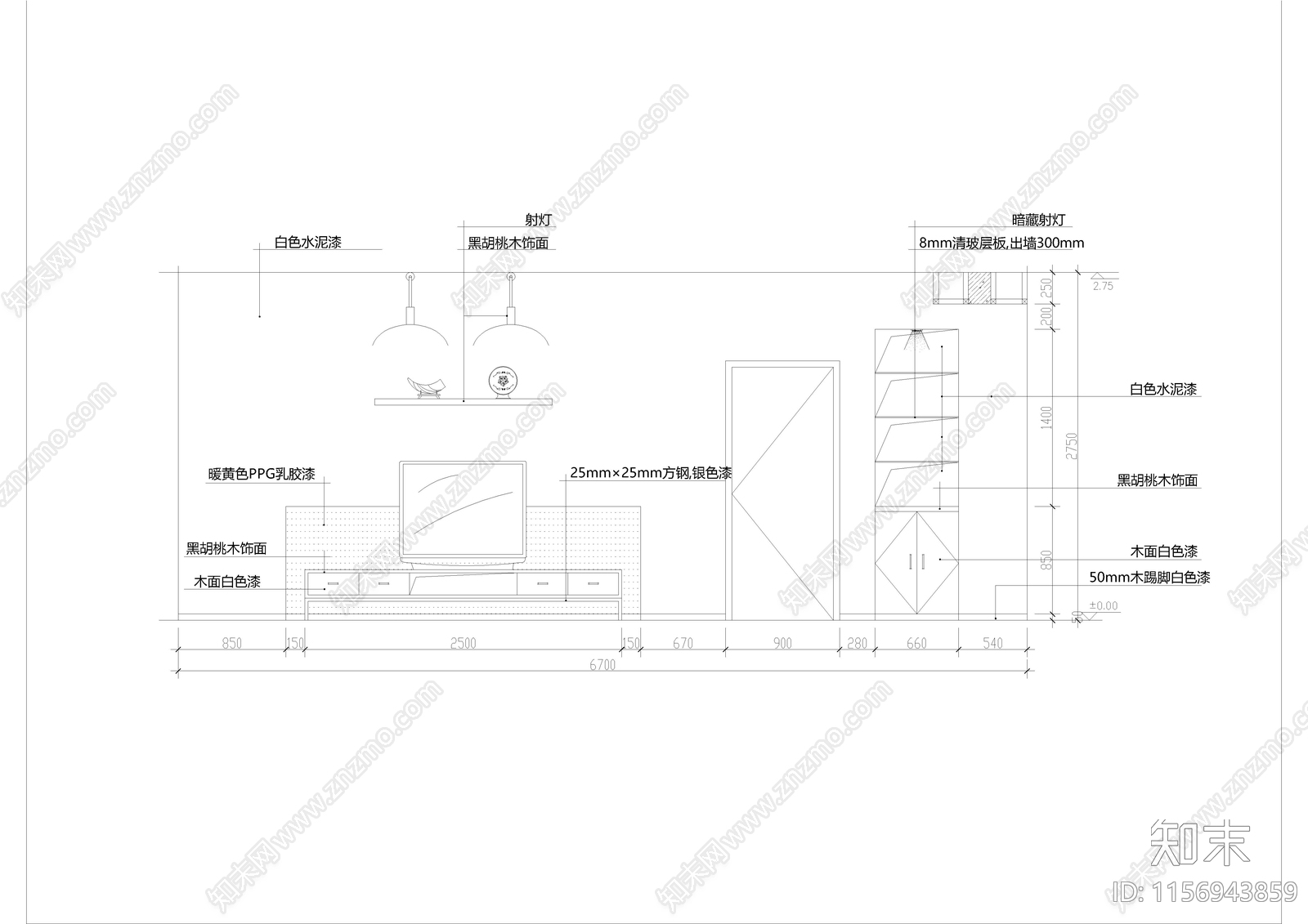 家装设计电视背景墙cad施工图下载【ID:1156943859】