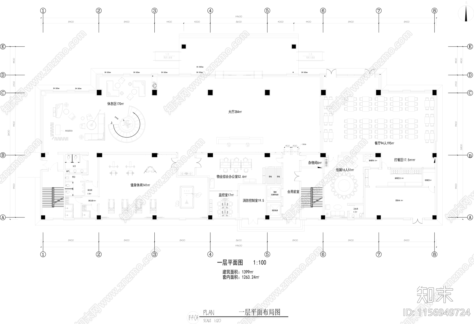 健身房平立面全局设计cad施工图下载【ID:1156949724】