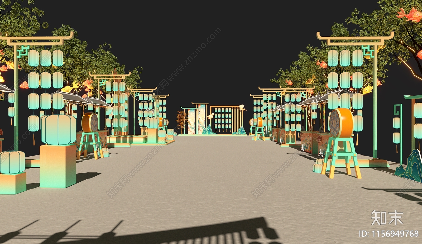 新中式商业美陈3D模型下载【ID:1156949768】